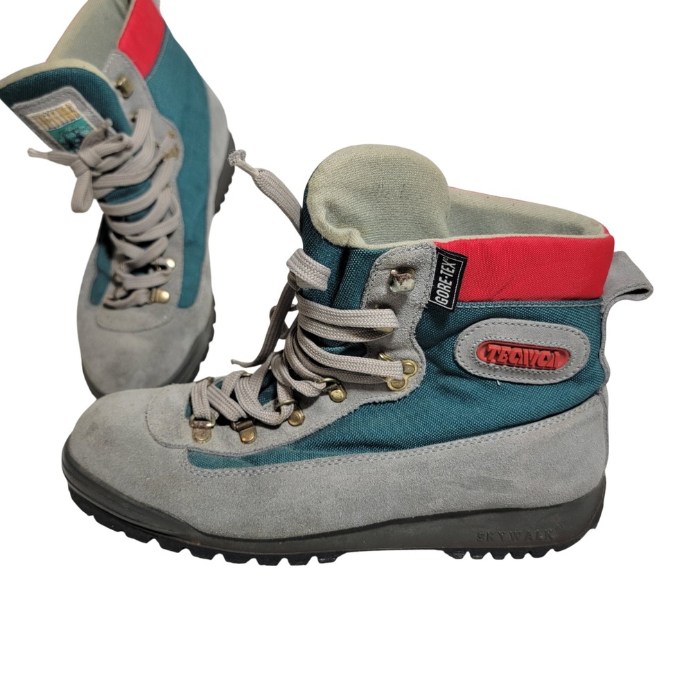 VTG Italian Tecnica Skywalk Gore‎ Tex Hiking Boots Gray Teal Red Men 7 run long